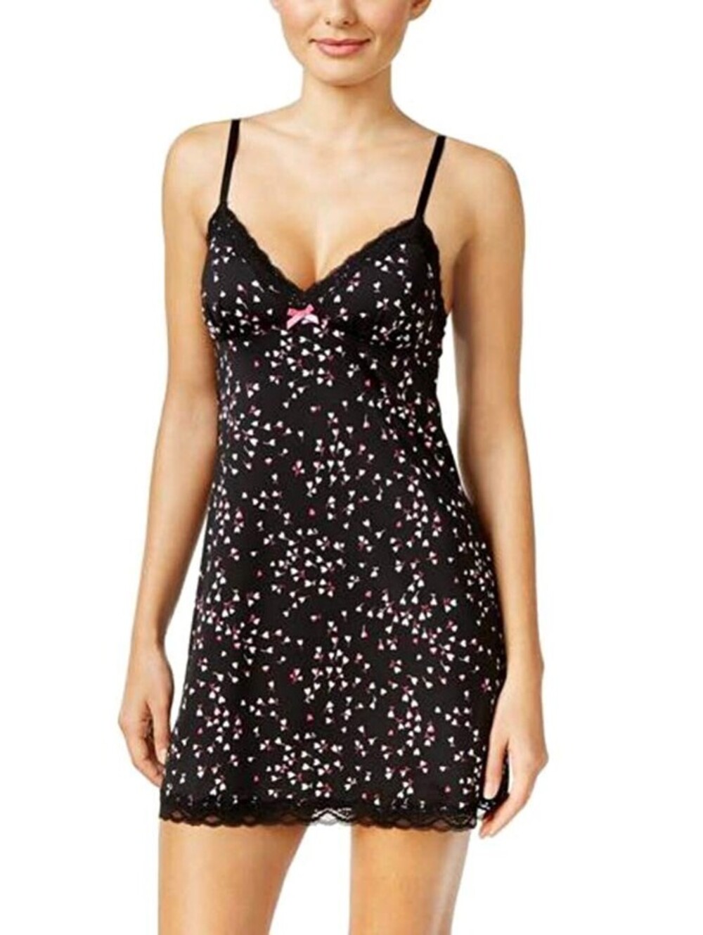 Jenni Womens Lace Trimmed Printed Knit Chemise Size XS